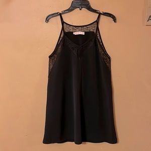 Black v neck shift dress with lace detail